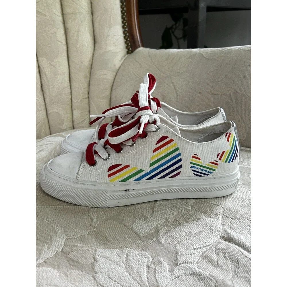 Stuart Weitzman Ollie Heart Sneakers Rainbow Pride Size 6 US Shoes White Comfy